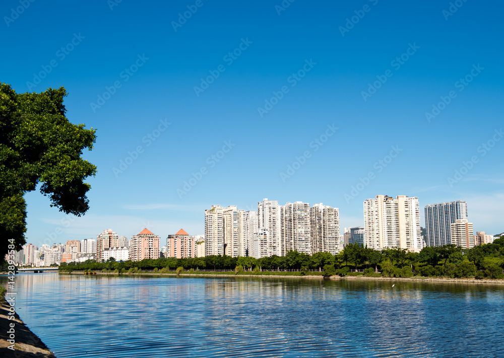 modern city landscape with group of highrise.