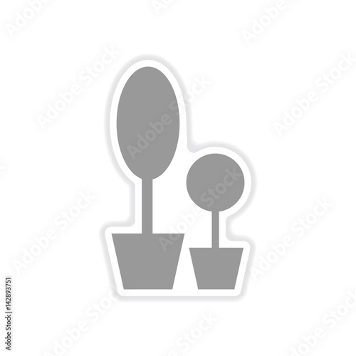 paper sticker on white background decorative flowerpots