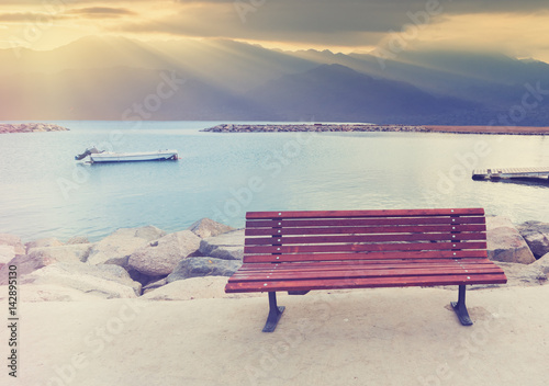 View on lagoon and walking stone pier at the northern beach of the Aqaba gulf 