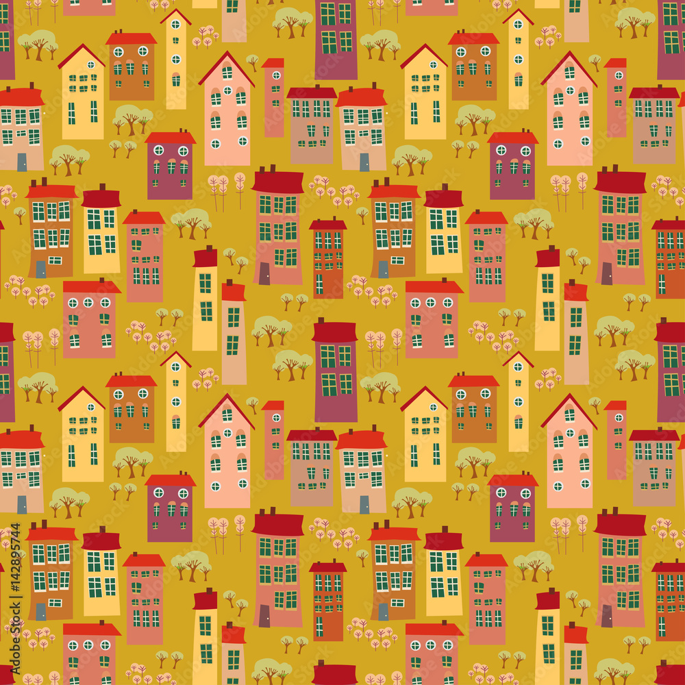 Cartoon seamless pattern with landscape. Cartoon seamless pattern with landscape.