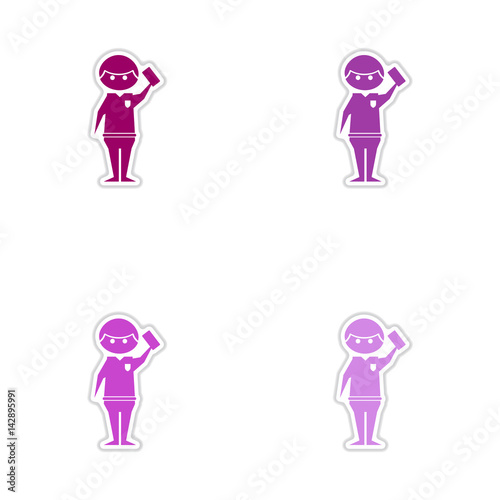 Set of paper stickers on white background referee 