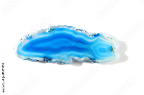 One bright blue agate isolated on white background