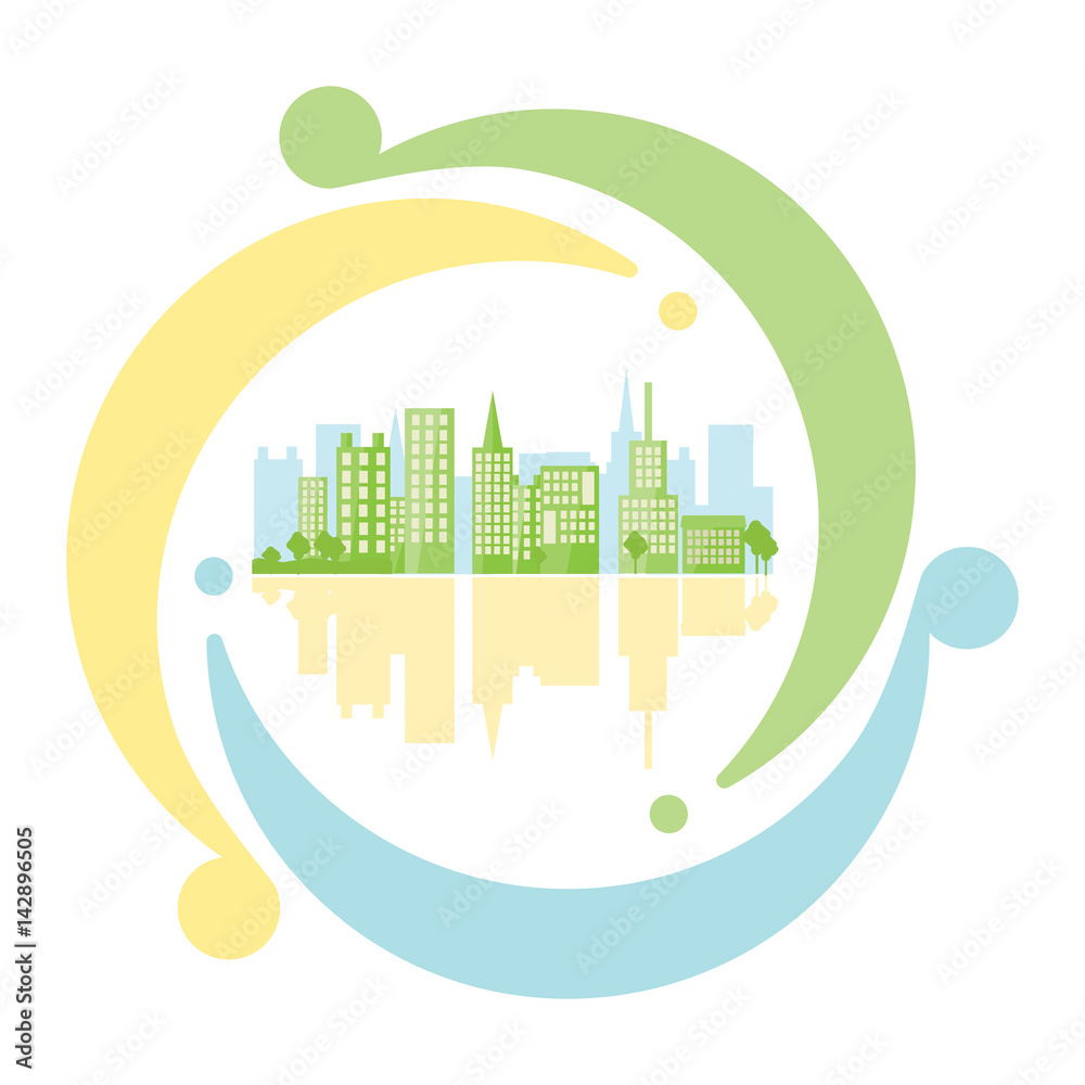 Green urban inside icon recycling in flat style. Eco-friendly city concept. Energy safety