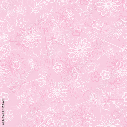Tender and graceful background with hand flowers. Pattern in light pink tones for greeting card  banners