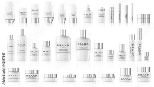 Blank Empty And Clean White Plastic Cosmetic Package With Labels Set