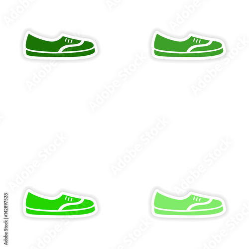 concept stylish paper sticker on white background moccasins 
