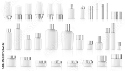 Blank Empty And Clean White Plastic Cosmetic Package Big Set