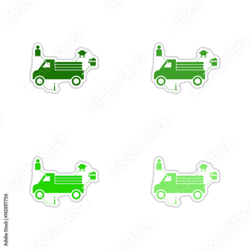 Set of paper stickers on white background car infographics 