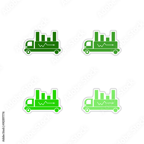Set of paper stickers on white background car infographics 