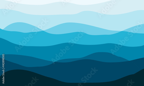 Layered mountains landscape in the morning. Waves vector background.