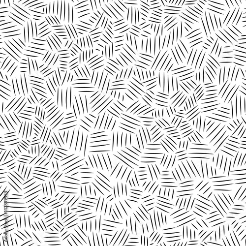 Black and white chaotic scratch hatching seamless pattern, vector