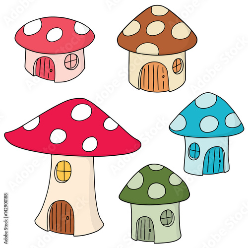 vector set of mushroom house