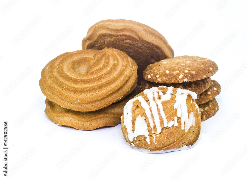 A few cookies for Breakfast on white background A few cookies for Breakfast on white background