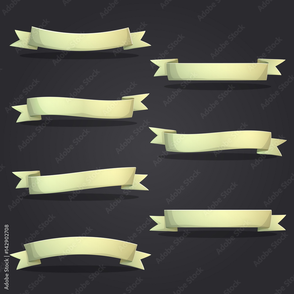 Set of cartoon vector curled ribbons and scrolls.