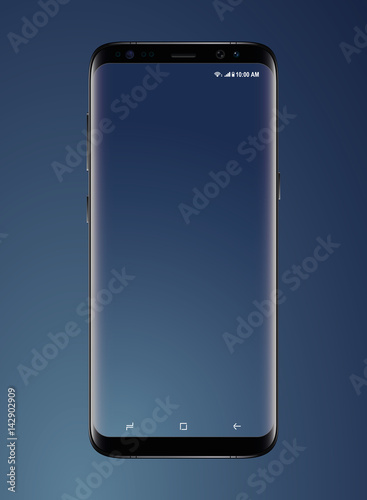 Modern realistic black smartphone with blank screen.