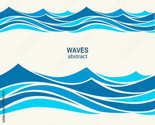 Marine seamless pattern with stylized blue waves on a light back