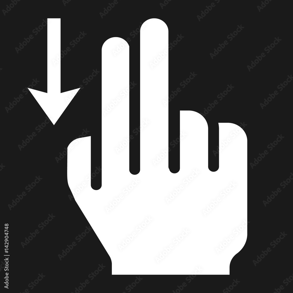 Obraz premium 2 finger Swipe down solid icon, touch and hand gestures, mobile interface and drag down vector graphics, a filled pattern on a black background, eps 10.