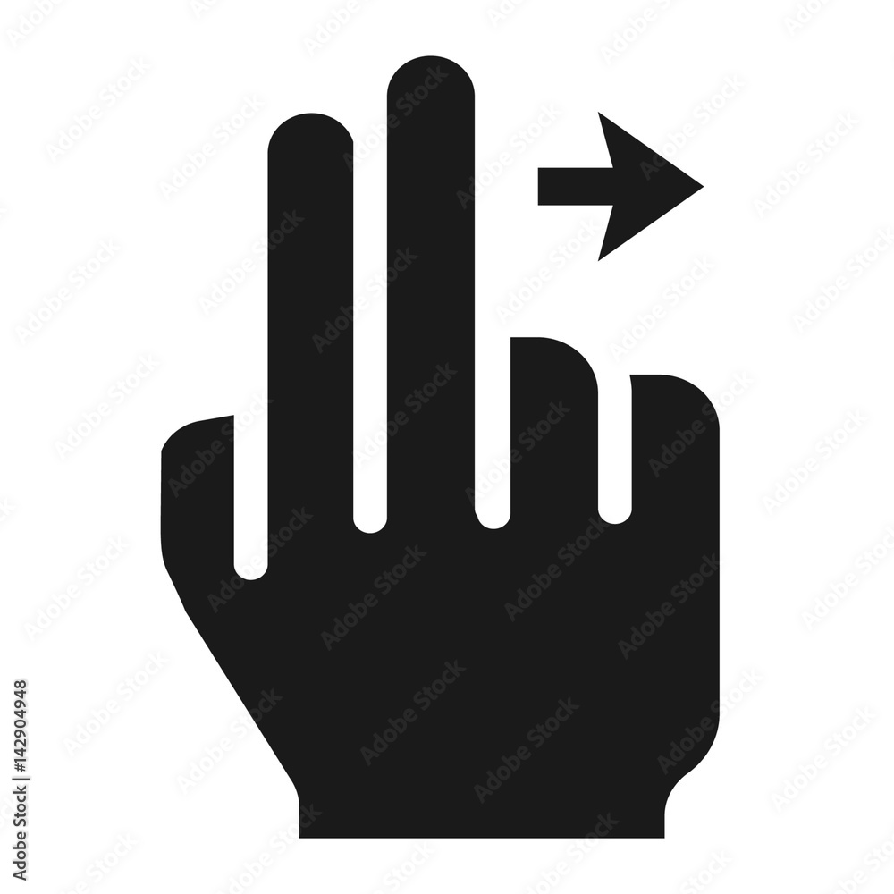 Fototapeta premium 2 finger Swipe right solid icon, touch and hand gestures, mobile interface and drag down vector graphics, a filled pattern on a white background, eps 10.
