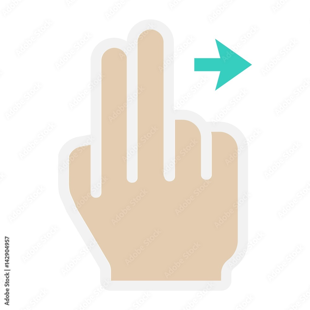 2 finger Swipe right flat icon, touch and hand gestures, mobile interface and drag down vector graphics, a colorful solid pattern on a white background, eps 10.