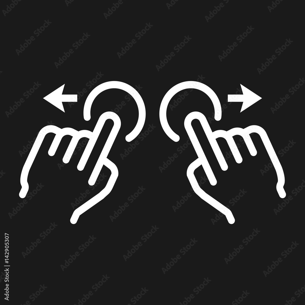Two hand zoom in line icon, touch and hand gestures, mobile interface vector graphics, a linear pattern on a black background, eps 10. Two hand zoom in line icon, touch and hand gestures, mobile interface vector graphics, a linear pattern on a black background, eps 10.