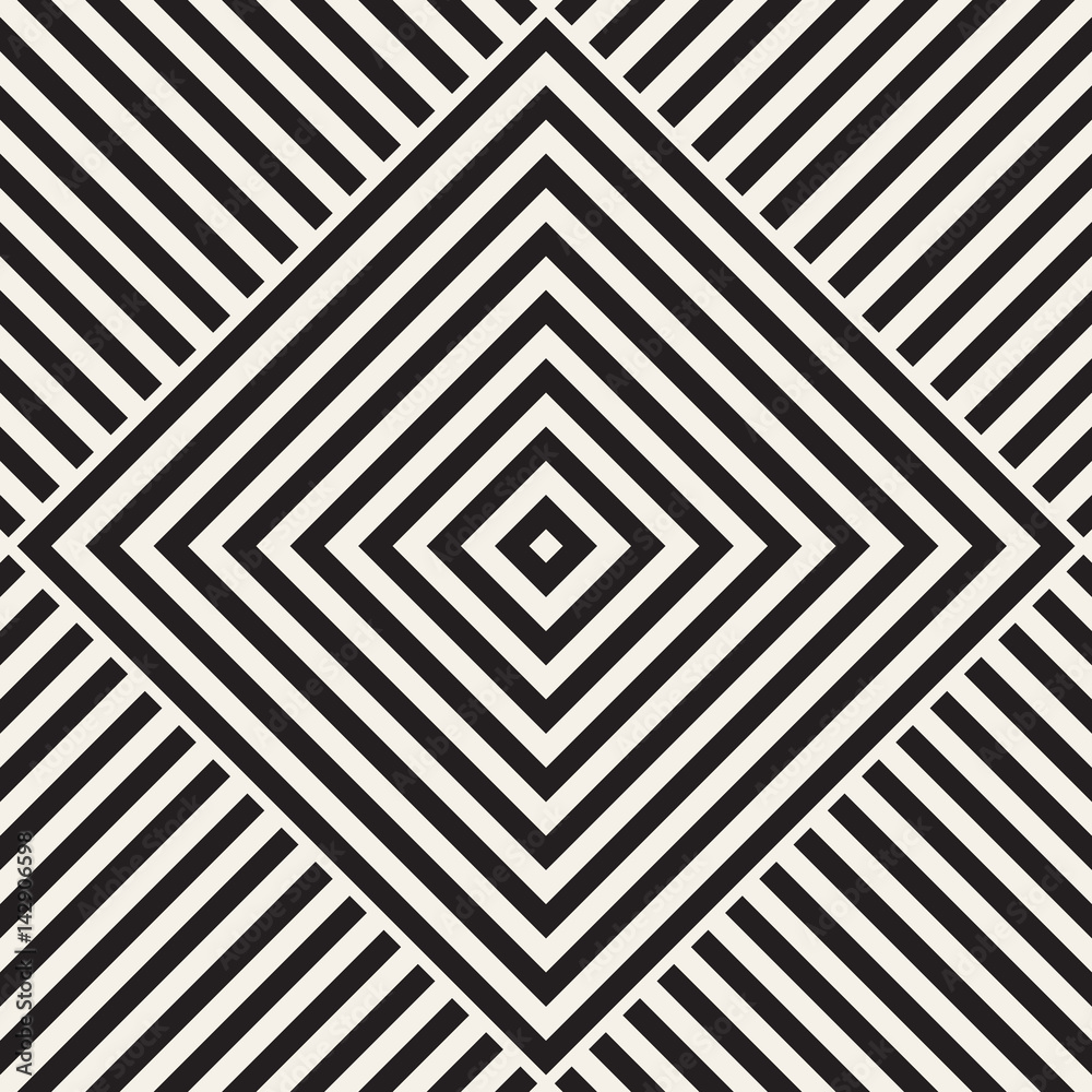 Repeating Geometric Stripes Tiling. Vector Seamless Monochrome Pattern Repeating Geometric Stripes Tiling. Vector Seamless Monochrome Pattern