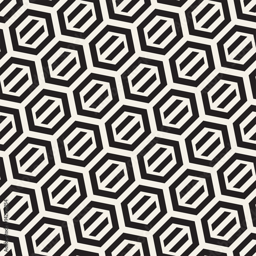 Vector Seamless Pattern. Repeating Lattice Abstract Background. Linear Grid From Striped Hexagonal Elements.