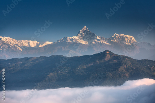 View to Machhapuchhre mountain in Nepal