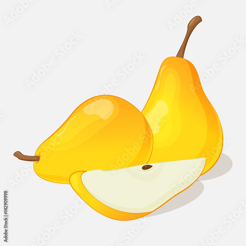 Bright juicy pear on grey background. Sweet delicious for your design in cartoon style. Vector illustration. Fruit Collection.