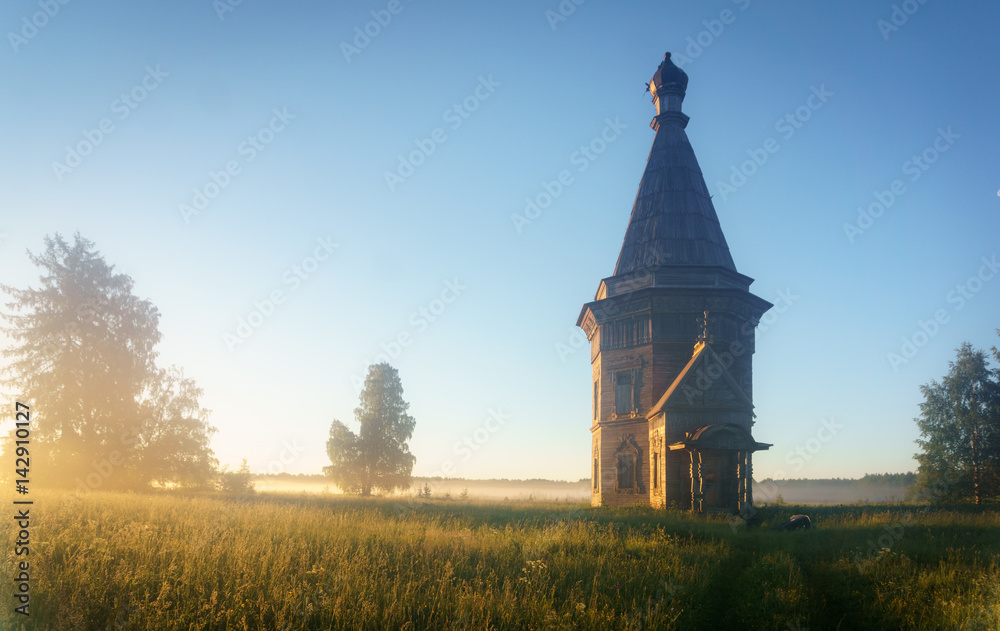 Russia. wooden chapel in the field