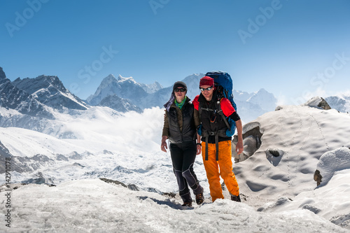 Trekkers in Khumbu valley on a way to Everest Base camp