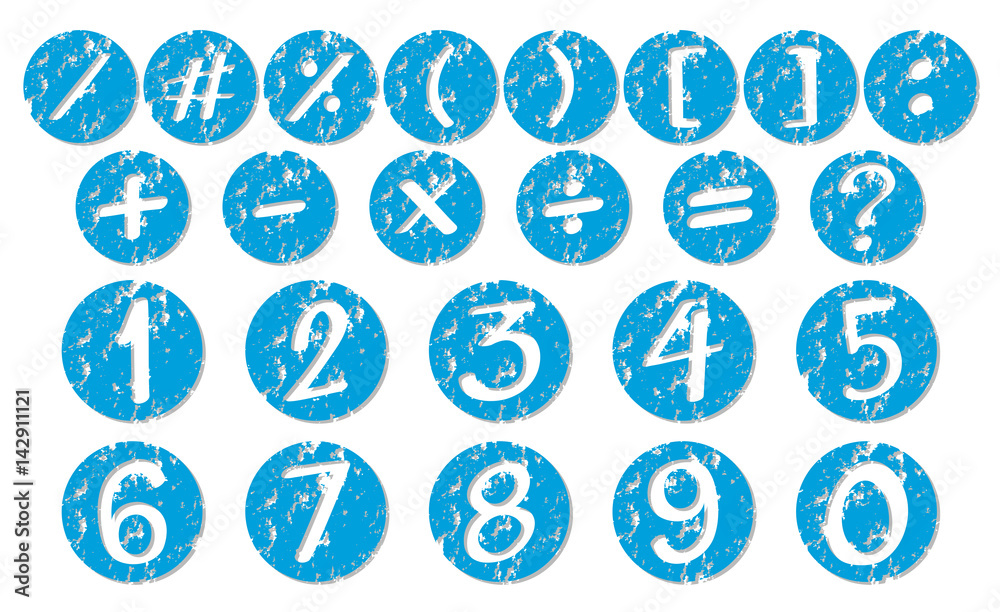 Numbers and signs on blue badges