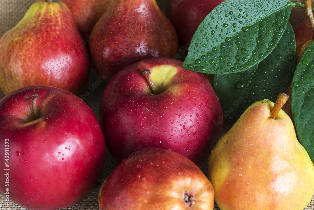apples and pears with water drops apples and pears with water drops