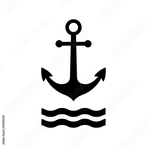 Black anchor vector icon, isolated object on white background,