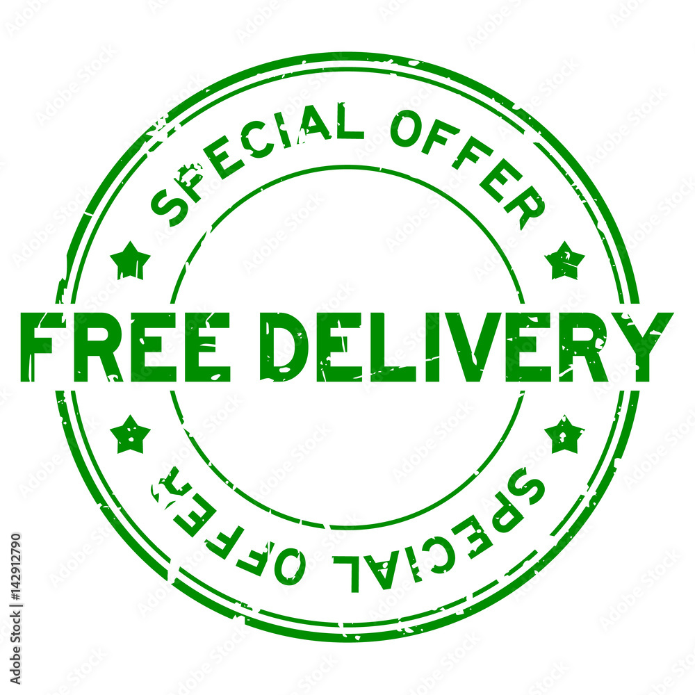 Grunge green special offer free delivery round rubber seal stamp on white background Grunge green special offer free delivery round rubber seal stamp on white background
