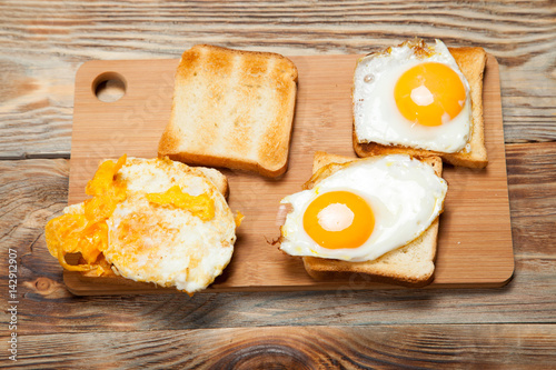 toast and egg on wooden table