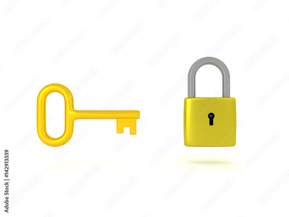 3D Illustation of a key and a padlock 3D Illustation of a key and a padlock