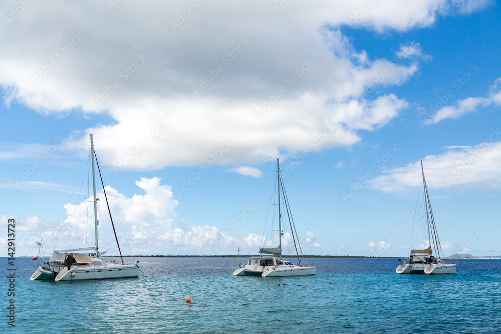 Three White Catamarans in Belize