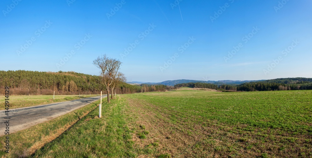 Large panorama of rural landscape in the Czech Republic. The landscape around Tisnov.