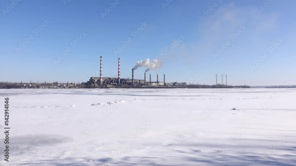 Smokestacks pollute atmosphere, heavy industry. Industrial landscape of the area Smokestacks pollute atmosphere, heavy industry. Industrial landscape of the area
