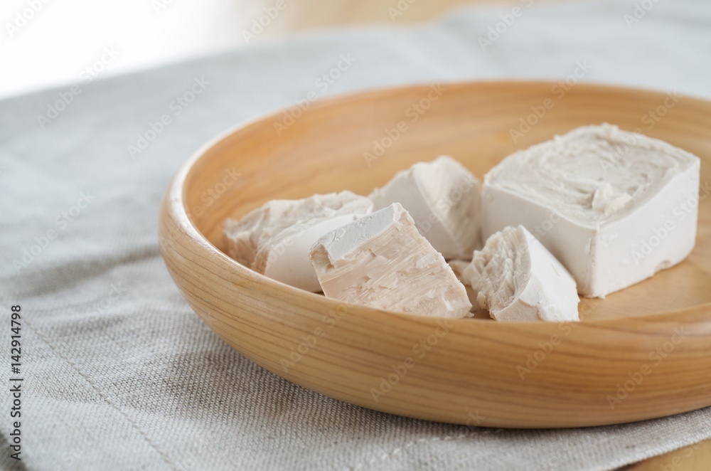 Fresh yeast on the dish