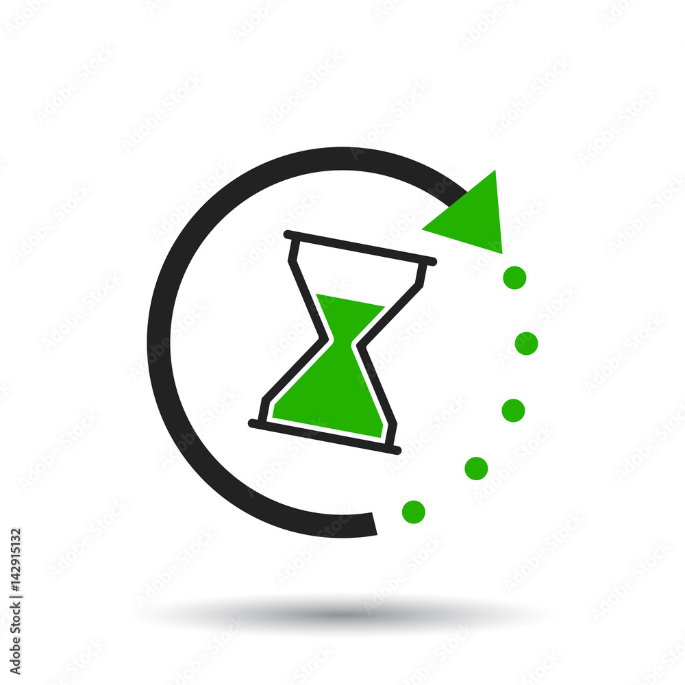 Time icon. Flat vector illustration with hourglass on white background. Time icon. Flat vector illustration with hourglass on white background.