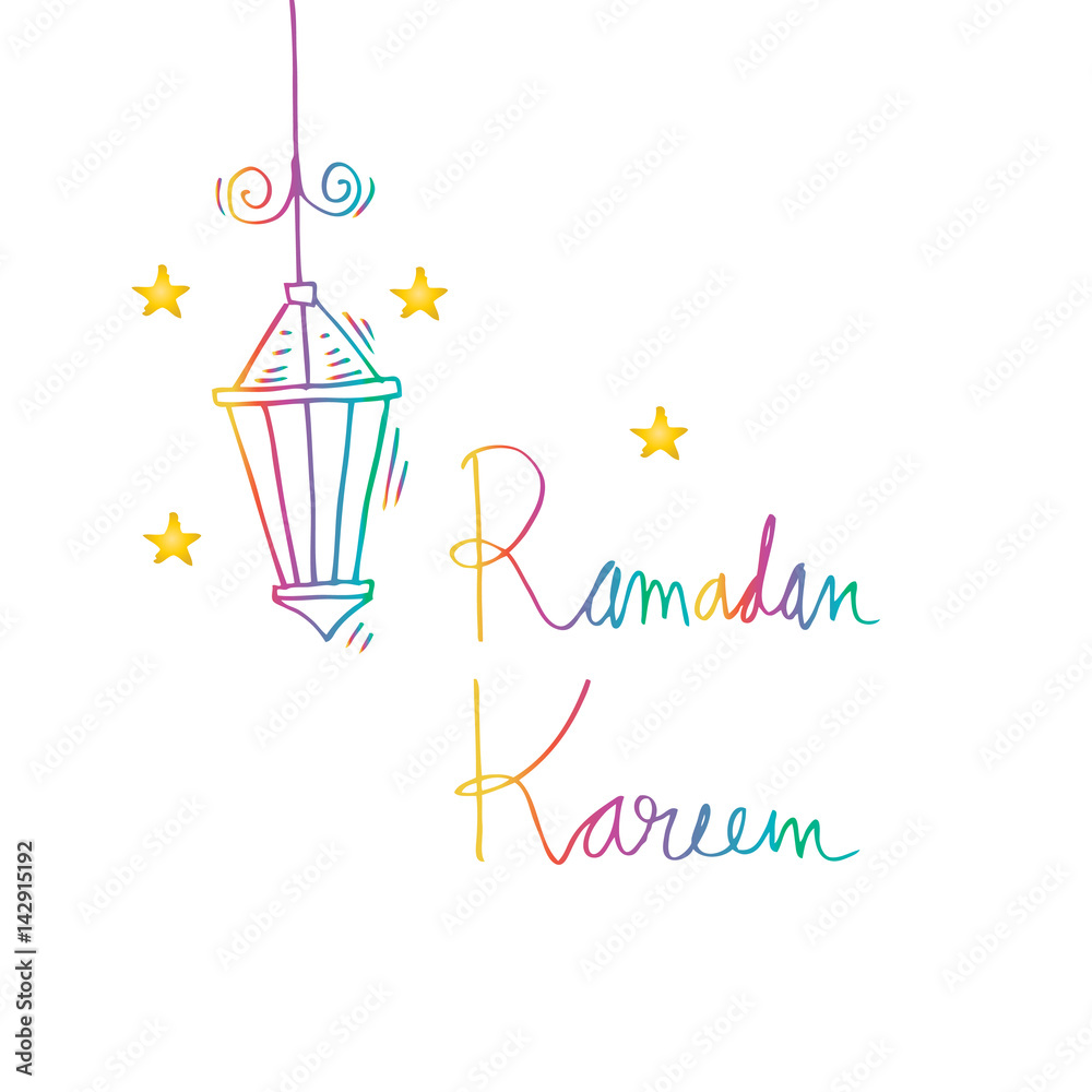 Ramadan kareem hand lettering with lantern.