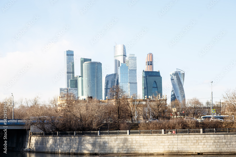New high-rise buildings of Moscow-city on the banks of the Moscow river.