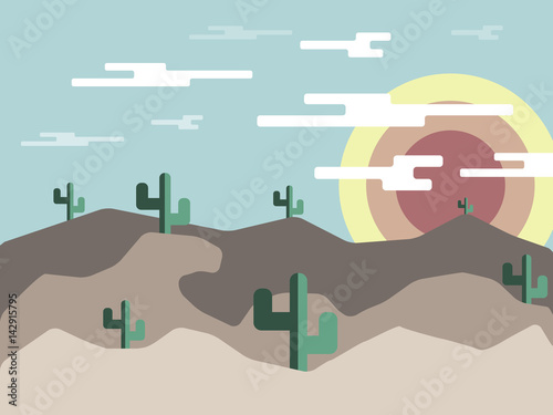 Desert landscape at morning  flat design