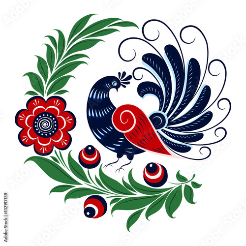 Traditional  flowers, berry and birds  ornament