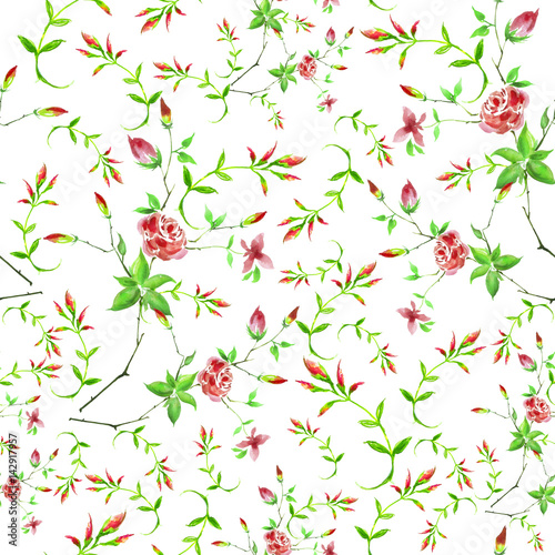 Wallpaper Mural Vintage watercolor pattern - flowers, roses branch with buds, leaves. Seamless background. Torontodigital.ca
