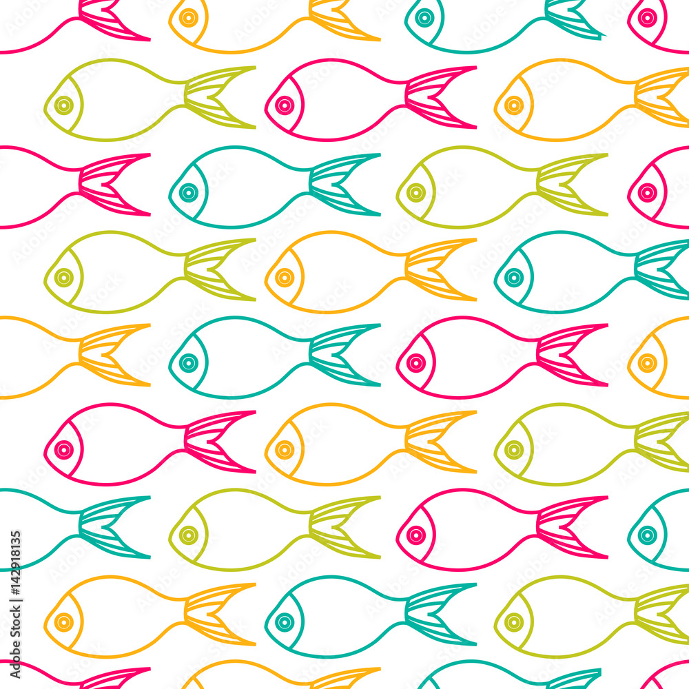 Vector seamless pattern with color fishes