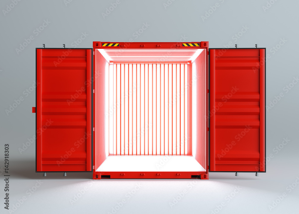 Naklejka premium Open red cargo container with light inside