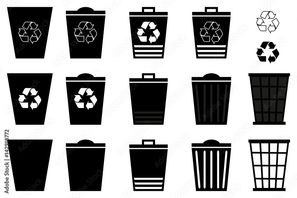 Waste bins - set, Vector Set Recycle Bins for Trash and Garbage, trash icon Waste bins - set, Vector Set Recycle Bins for Trash and Garbage, trash icon