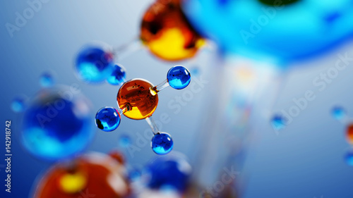 3d illustration of molecule model. Science background with molecules and atoms.